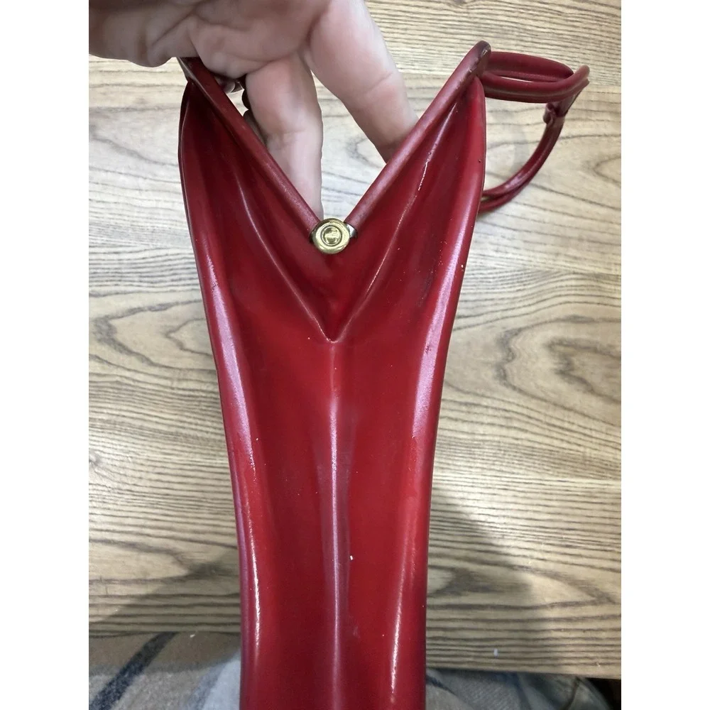 VTG 1950s red leather Dofanette frame hinged handbag purse France‎ Granny